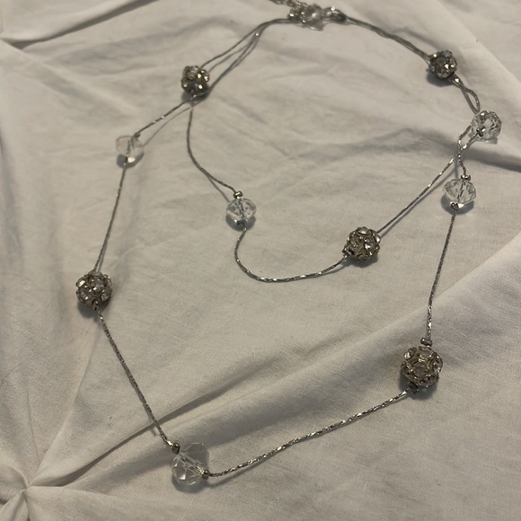 Dainty Silver Necklace with Rhinestones - Picture 3 of 4